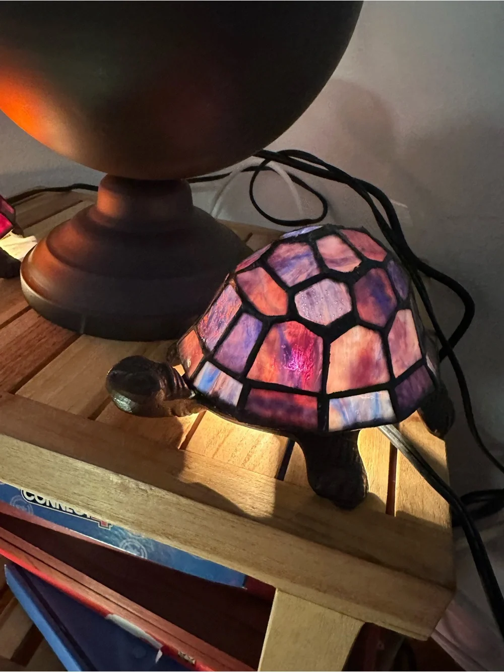 Turtle Tiffany-Style Stained Glass Accent Lamp - Purple and Pink